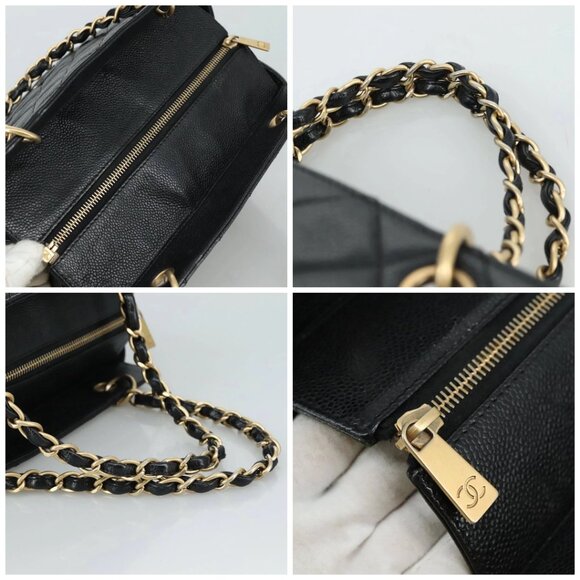 CHANEL Matelasse Chain Hand Bag Grained Calf Skin Black Gold CC Auth PP148 - Picture 16 of 16